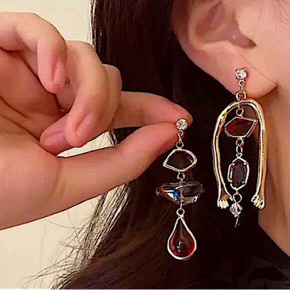 Gold Stone Mix Match Dangle Earrings - Picture 2 of 11